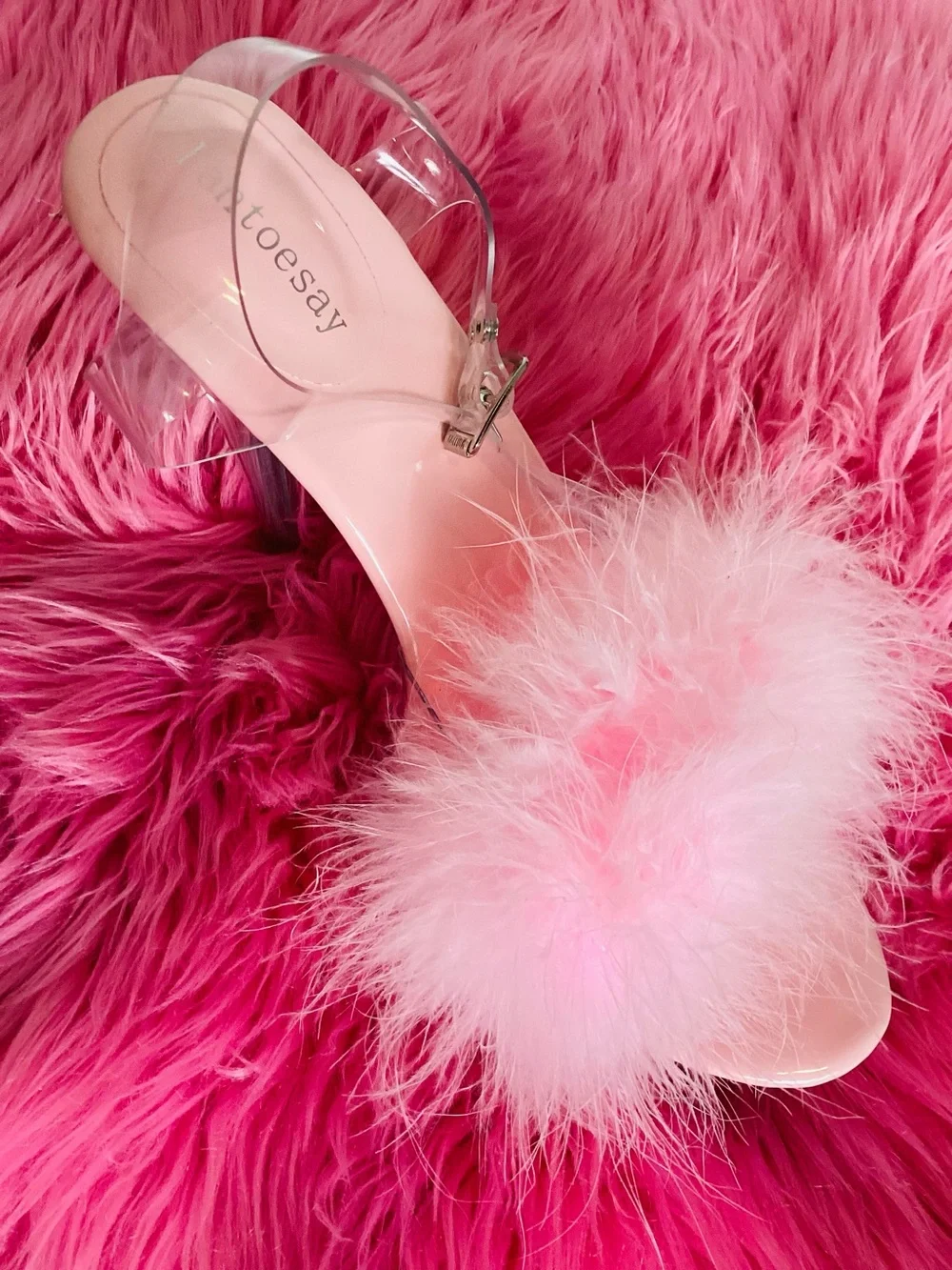 Pink Stiletto Heels Marabou Feathers Platform Sexy